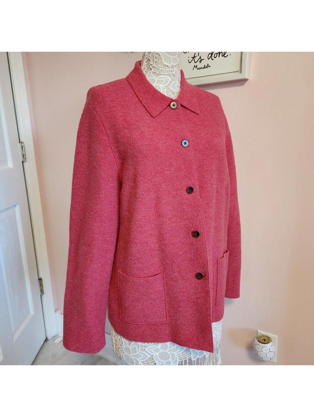 Lands' End Boiled Wool Jacket Women's 16 Deep Mauve Pink LKNW Large Pockets